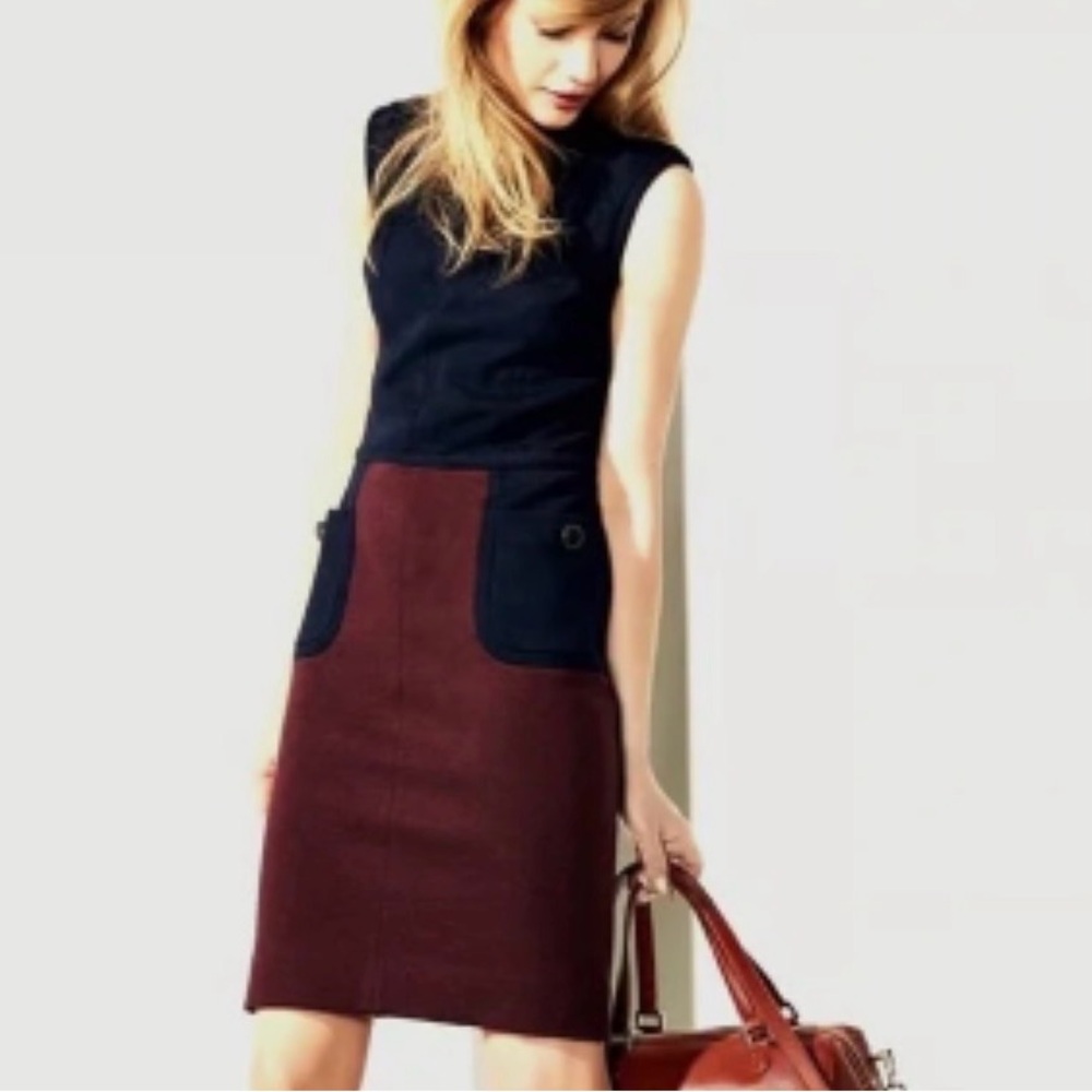 Tory Burch Two-Tone Pencil Skirt in Burgundy and Black